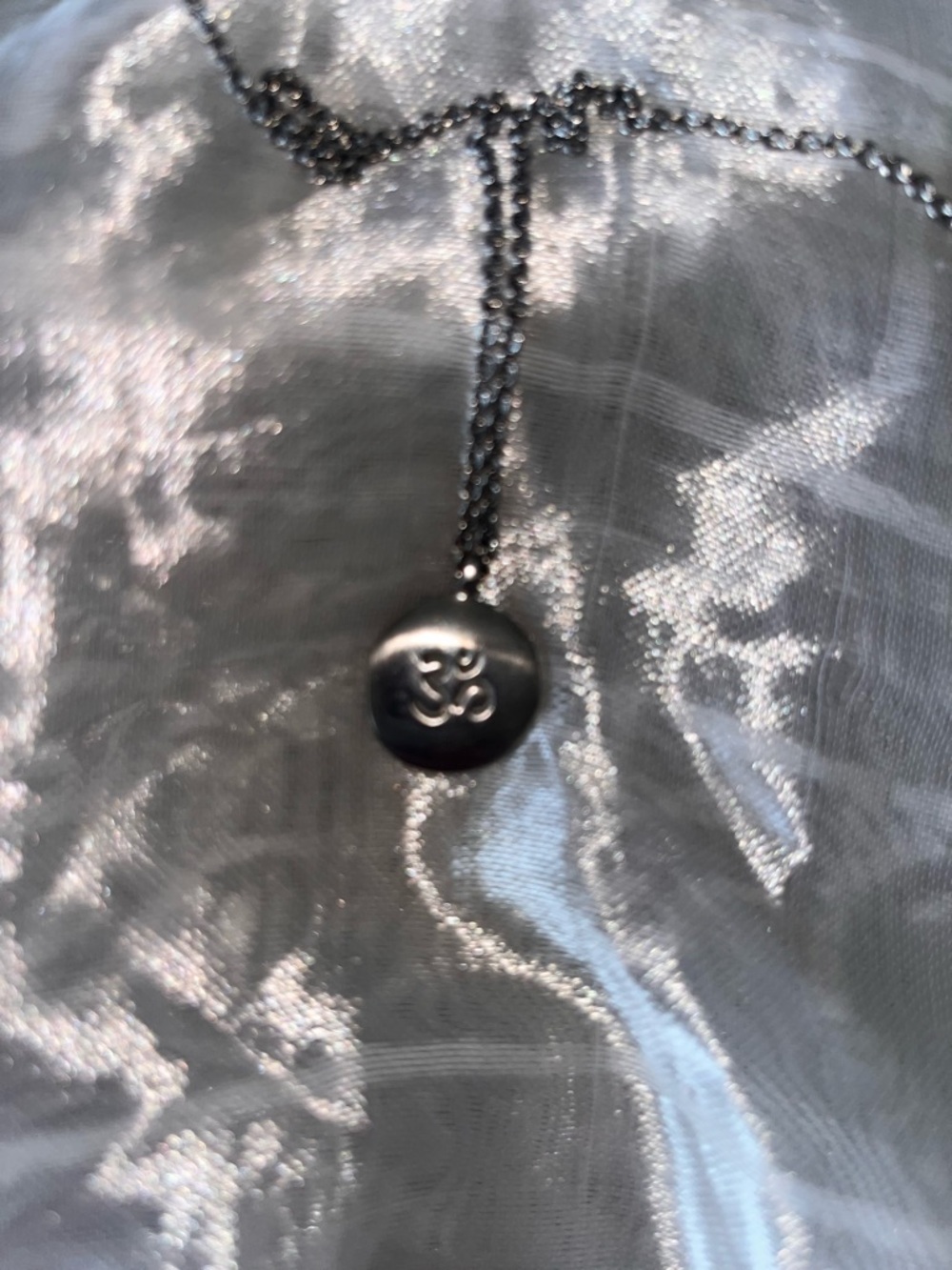 Karma Silver OM Disc Pendant Necklace - symbol is on both sides. - Picture 3 of 5